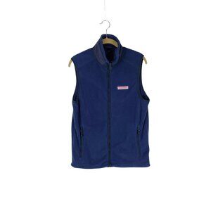 Vineyard Vines Fleece Vest Navy Blue Full Zip Mock Neck Whale Logo Mens Size XS